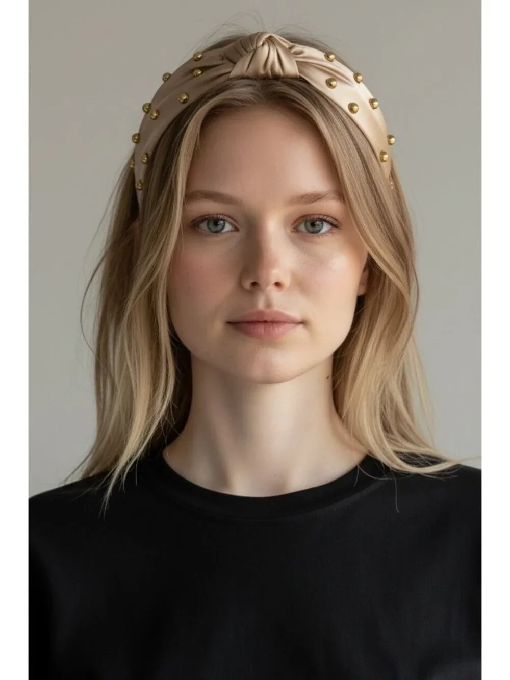 NWOT J. Crew Olive Green Taupe Beaded Rhinestones Knot Headband Satin Finish